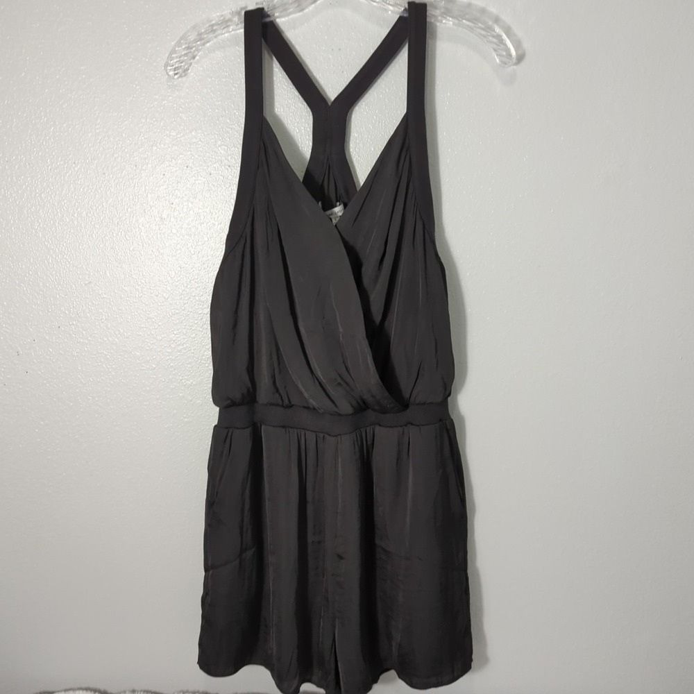 Naked‎ Zebra Womens  Large Black Razor Back  Ribbed Romper With Pockets 162 NWT